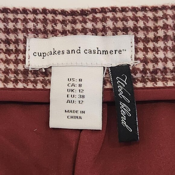 Cupcakes and Cashmere Sz 8 Wool Blend A-Line Mini Houndstooth Brown Skirt Earthy - Picture 7 of 10